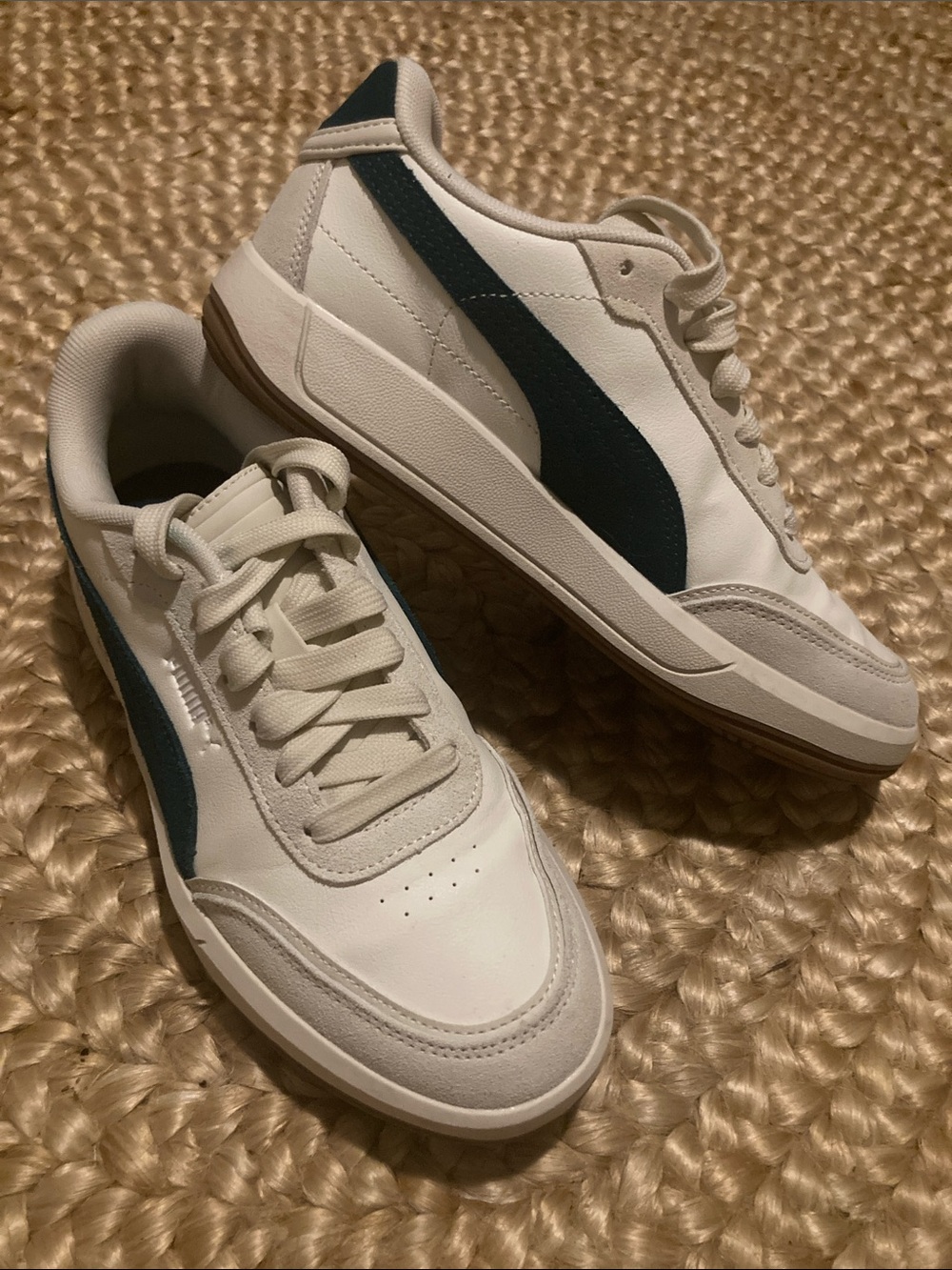 Women’s Puma Leisure Sneakers, Cream & Dark Green